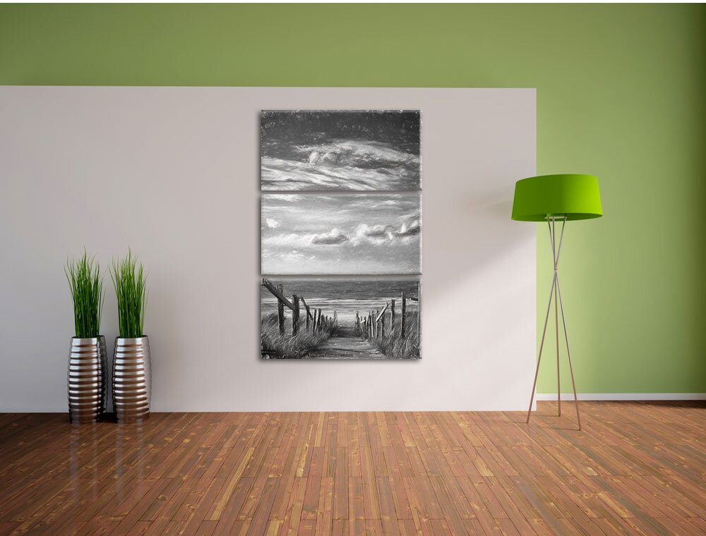 3-tlg. Leinwandbild-Set „Weg zum Strand am Meer“, Kunstdruck