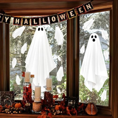 Décoration de fenêtre d'Halloween d'Halloween - Décalcomanie de 25,6 po à double face fantôme blanche, décorations d'Halloween effrayantes pour miroir en verre, 3 feuilles