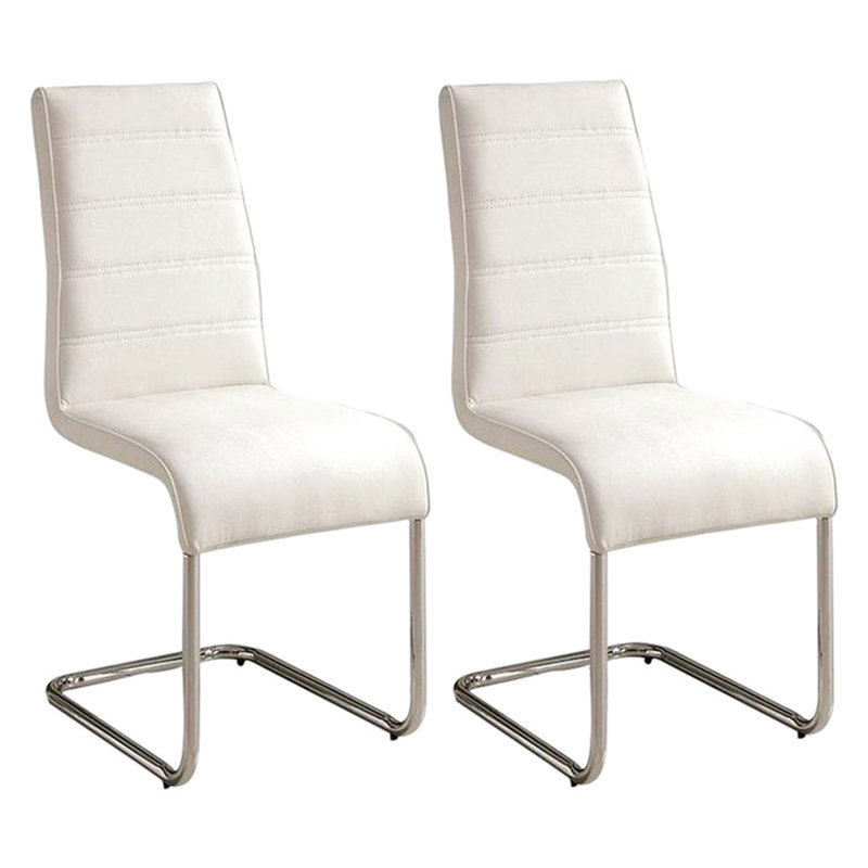 Chaises de salle à manger contemporaines rembourrées blanches (de 2) avec pieds et 2 chaises d'appoint, pieds en métal, style