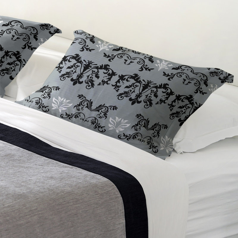 Football Baroque Pattern Pillow Sham, King, Microfiber, Silver/Black/White