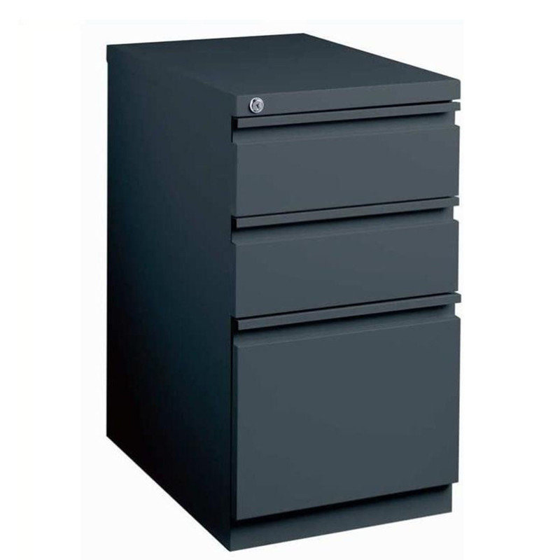 Deep Metal Mobile Pedestal File 3-Drawer Box, Mobile File Cabinet in Charcoal in Set of 2, Black