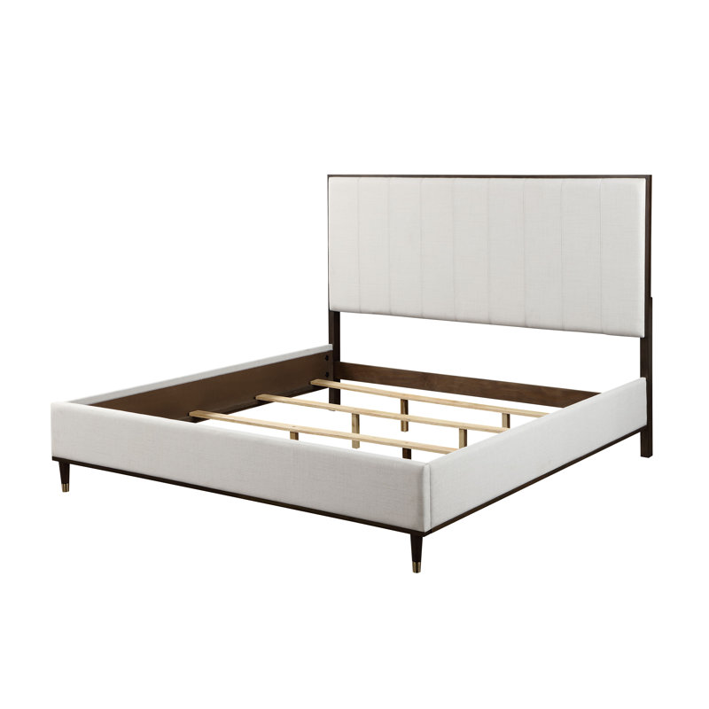 Grand lit Ineze en tissu gris clair