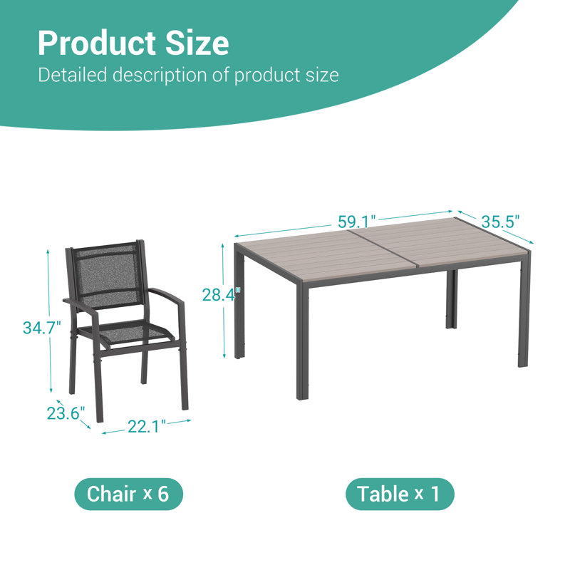 7-Piece Patio Dining Chair Sets PVC-coated polyester Bistro Chairs with Dining Table, Black