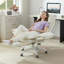 Chaise de bureau croisée beige en velours avec accoudoirs rabattables et repose-pieds-121632996-121632999