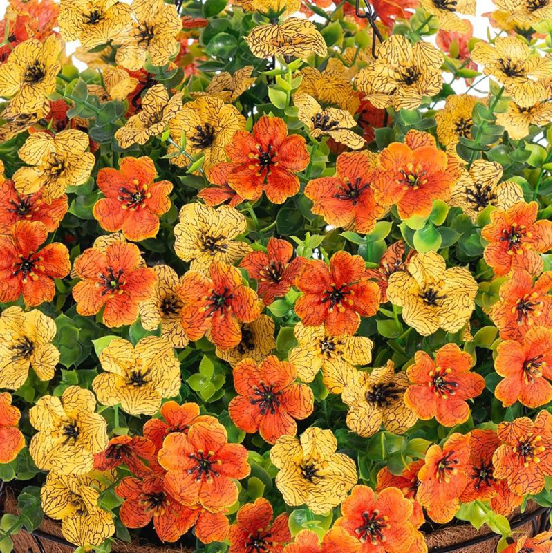 Panier de fleurs artificielles artificielles pour l'été, Jaune/orange