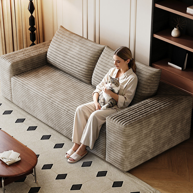 Camel 63 po à 2 sièges confortables en velours côtelé profond, convient à plusieurs espaces, sans assemblage, coton peau, coussin en mousse à haute densité, rembourrage lisse ergonomique et confortable
