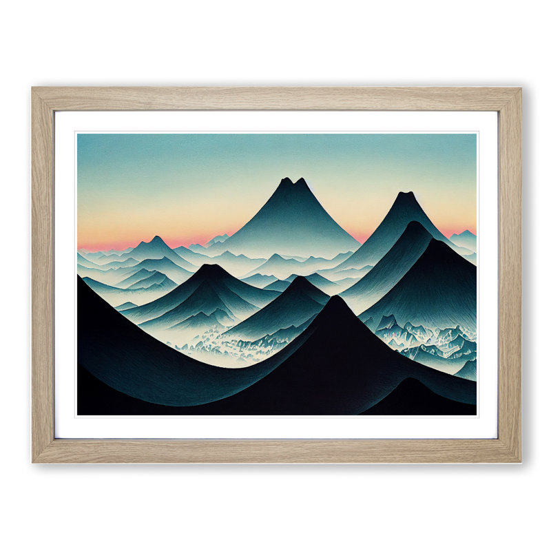 Japanese Mountain Sunrise Vol.3 1 Piece Single Picture Frame Wall Art, 46cm H x 64cm W x 2cm D, Oak Framed