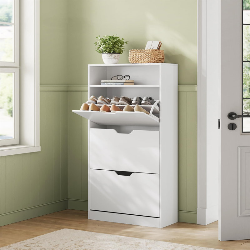 18 Pair Shoe Storage Cabinet, White