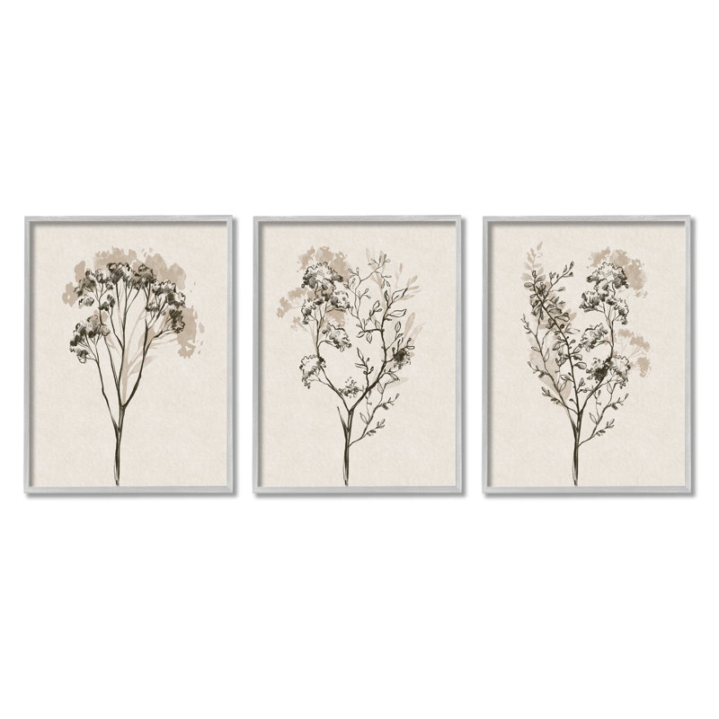 «Stupell Industries Beige Cottage Cottage», ensemble de 3 toiles murales par Ros Ruseva, H 20 po x l 16 po x P 1,5 po