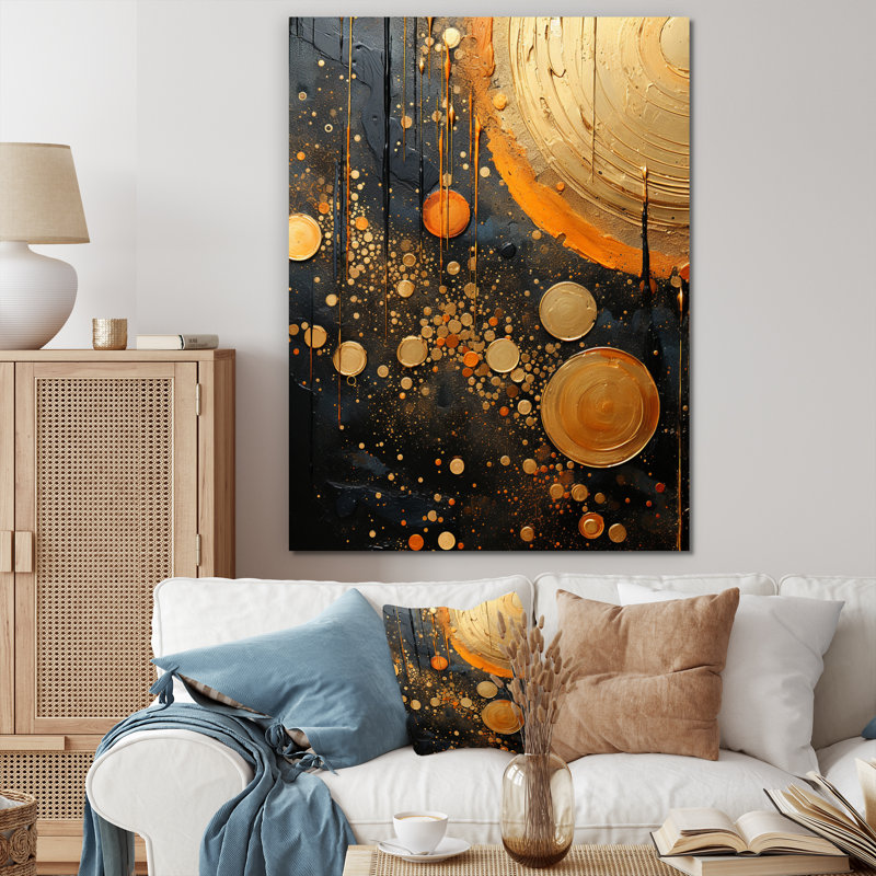 Décoration murale élégante grise dorée industrielle - Collages abstraits, Toile tendue, H 44 po x l 34 po x P 1,5 po