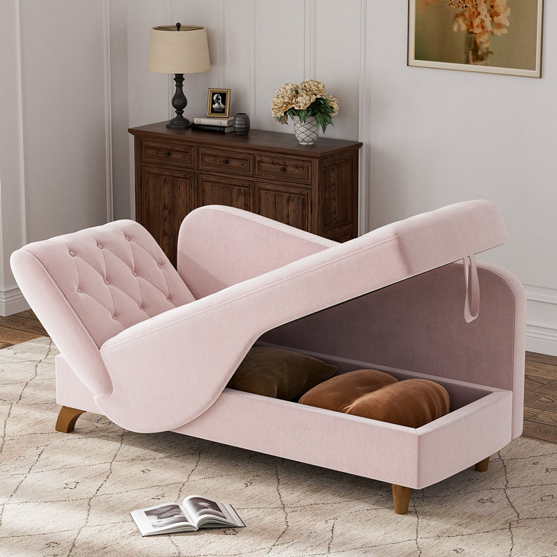 Chaise longue rembourrée en velours Acotas, Velours rose