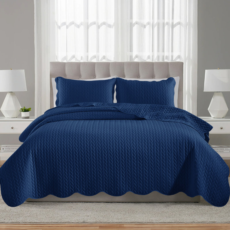 Ensemble de couvre-lit en microfibre , Bleu, Très grand