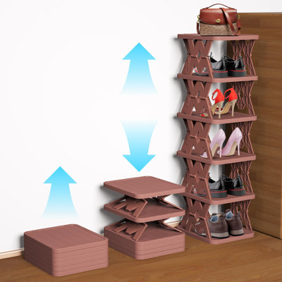 Range-chaussures, range-chaussures à motif de faux bois, petit rangement de chaussures pliable peu encombrant, range-chaussures pliable pour garde-robe, porte d'entrée, vestibule, chambre à coucher, 6 niveaux (blanc)