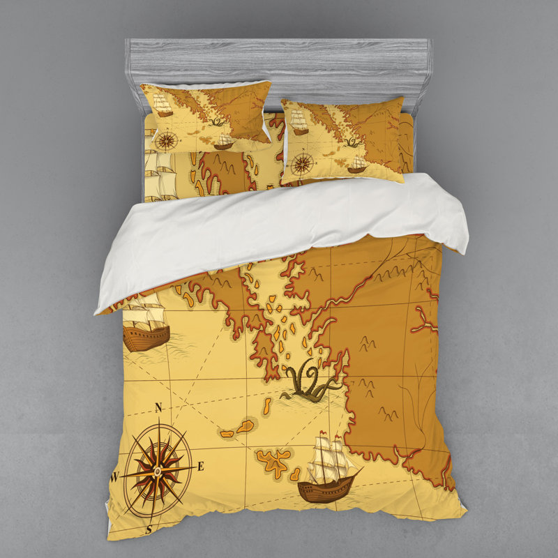 Ensemble de housse de couette moderne et contemporain en microfibre brun pâle / jaune