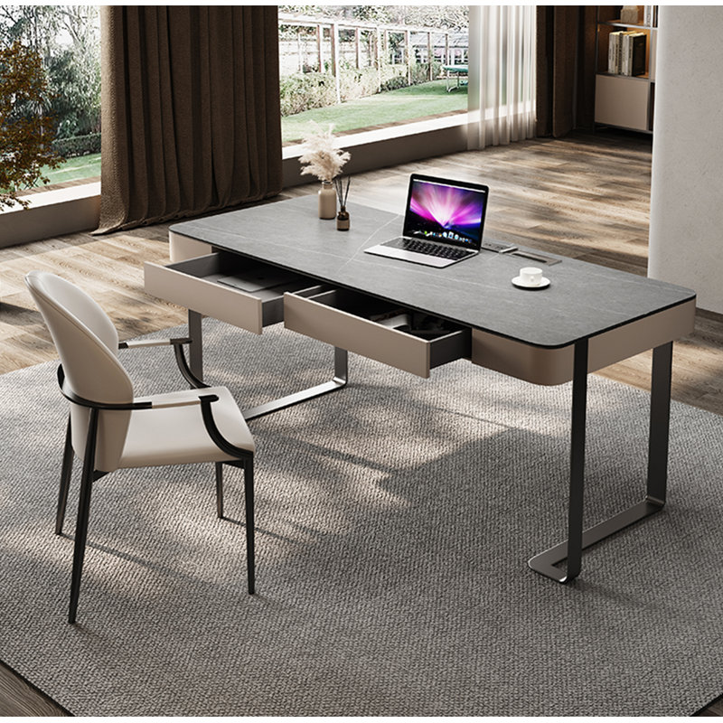 Bureau de direction contemporain avec pieds en U noirs élégants et tiroirs de rangement, H 29,53 po x l 55,12 po x P 25,59 po
