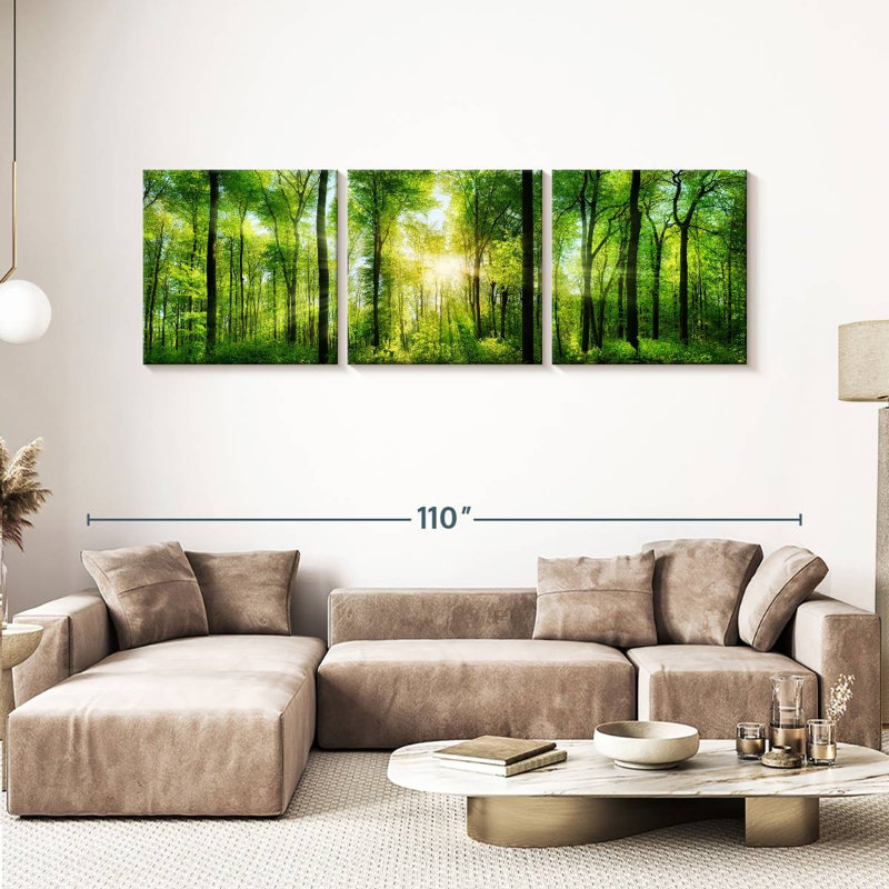 Ensemble 3 pièces de paysage forestier sur toile, H 30 po x l 92 po x P 1,25 po