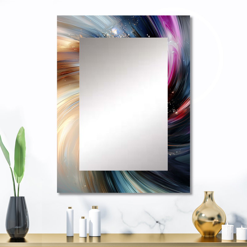 Abstract Spirals In Gold And Purple Tones III - Modern Wall Mirror, 32" x 24"