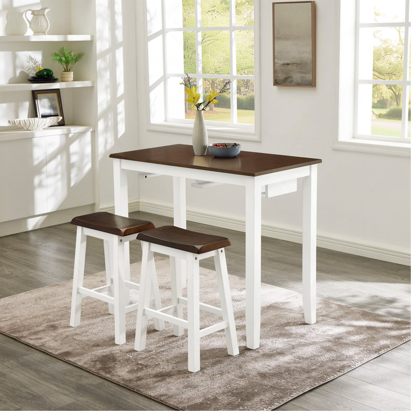 Ensemble de table de bar et de chaises, ensemble de table de salle à manger 3 pièces, ensemble de table de petit-déjeuner industriel, pour salon, salle à manger, salle de jeux - gris antique blanc