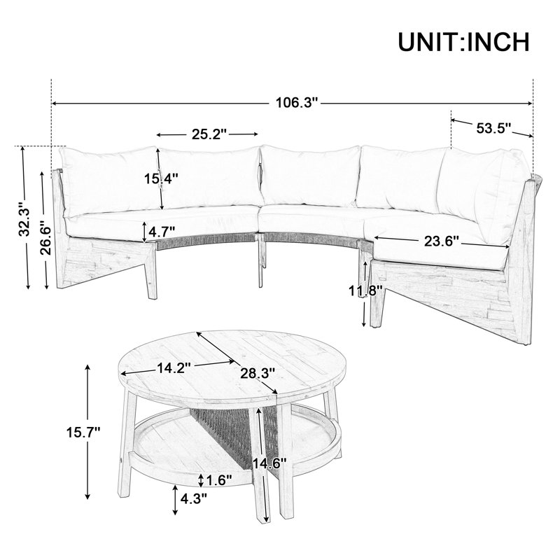 Ensemble de conversation d'extérieur pour 6 personnes avec coussins, Beige