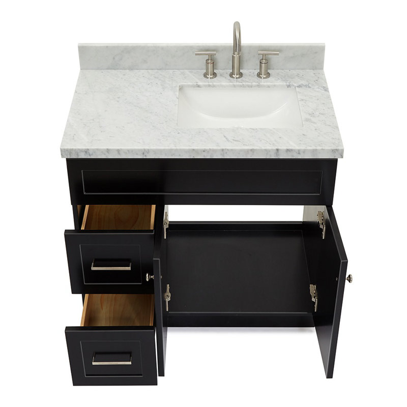 Hamlet 37'' Single Bathroom Vanity with Carrara Marble Top, Black