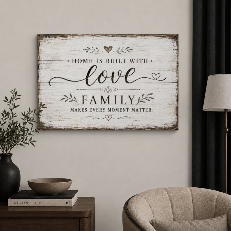 «Home Love Family», œuvre d'art, impression sur toile encadrée, H 24 po x l 36 po x P 1,5 po, Toile tendue