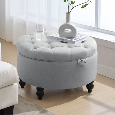 30''  Wide Upholstered Tufted Round Storage Ottoman for Living Room
