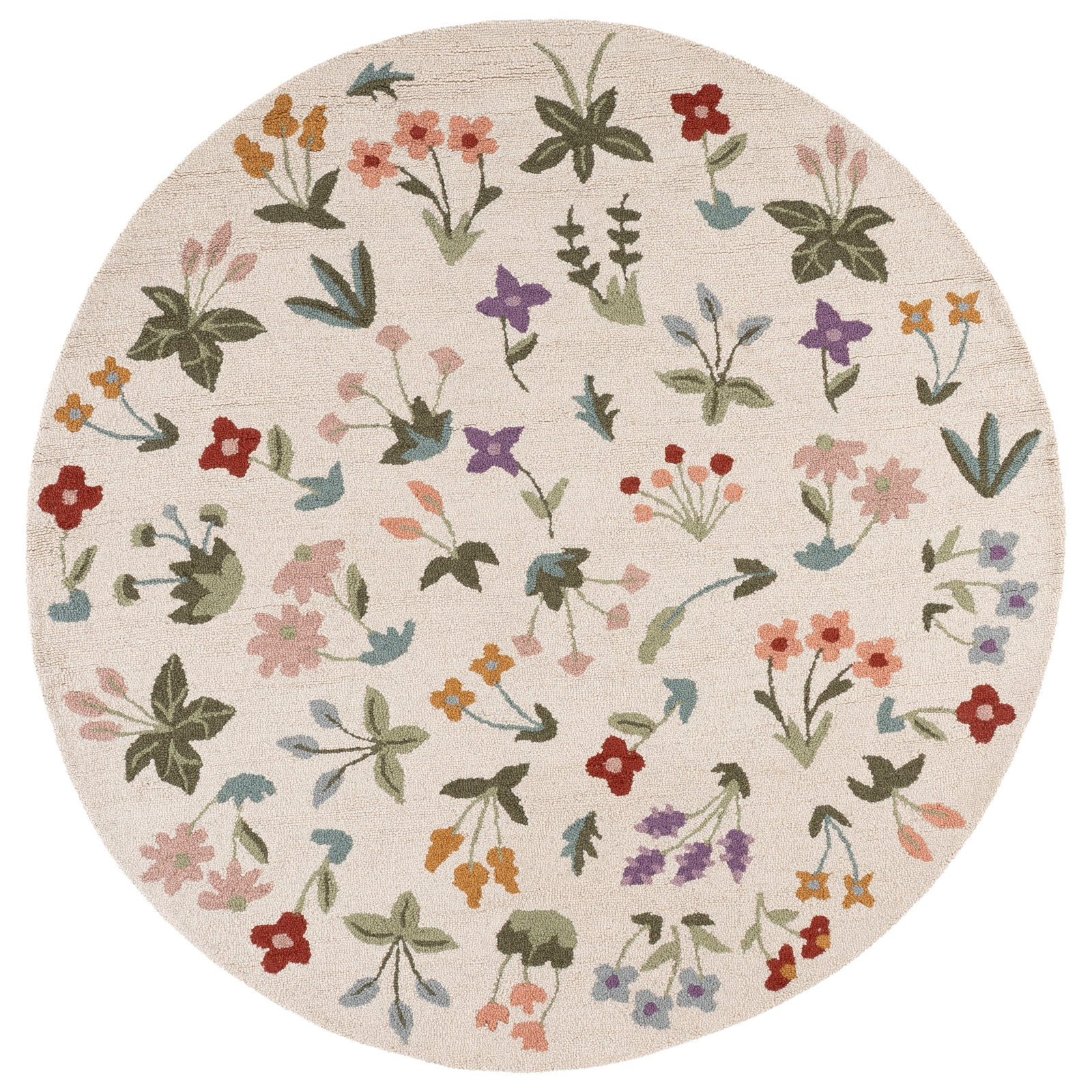 Martha Stewart Hand Tufted Wool, Cotton Floral Outdoor Rug, Round 6'