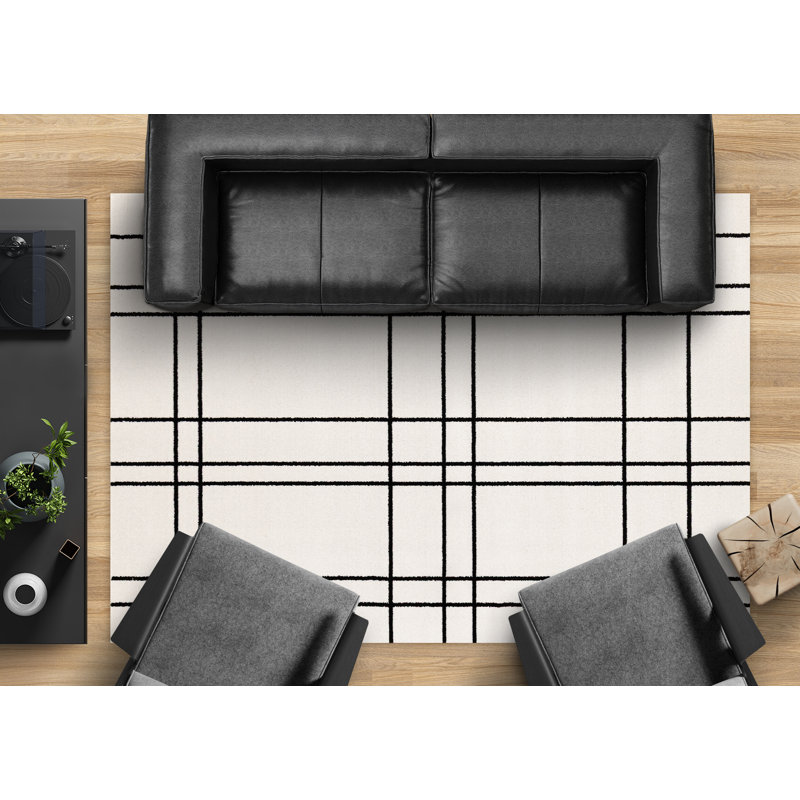 Tapis à carreaux blanc et noir, 7 pi 10 po x 10 pi 6 po