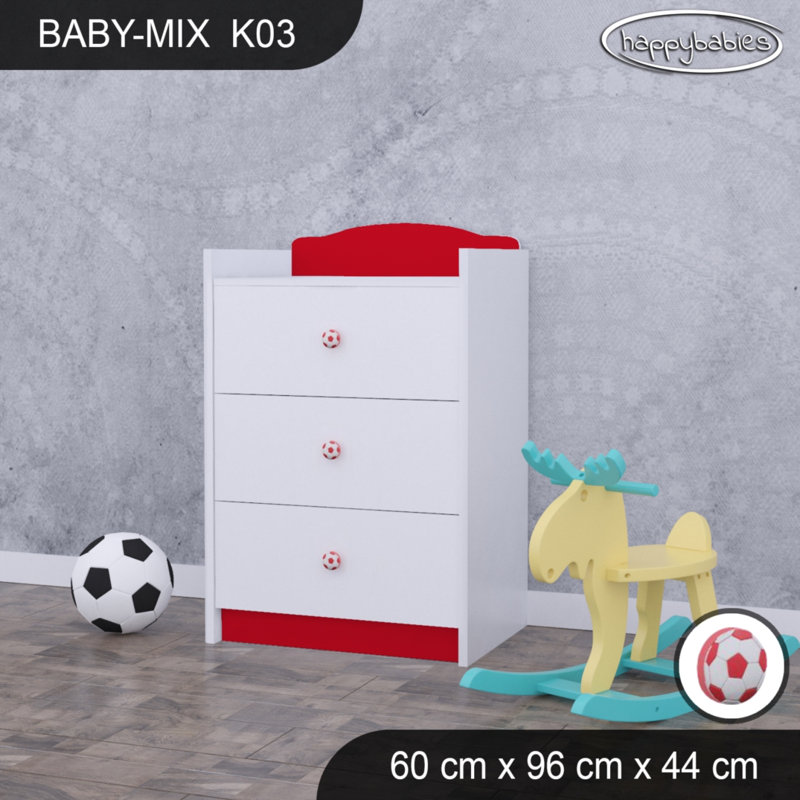 Baby Mix Kids 3 - Drawer Dresser, Red
