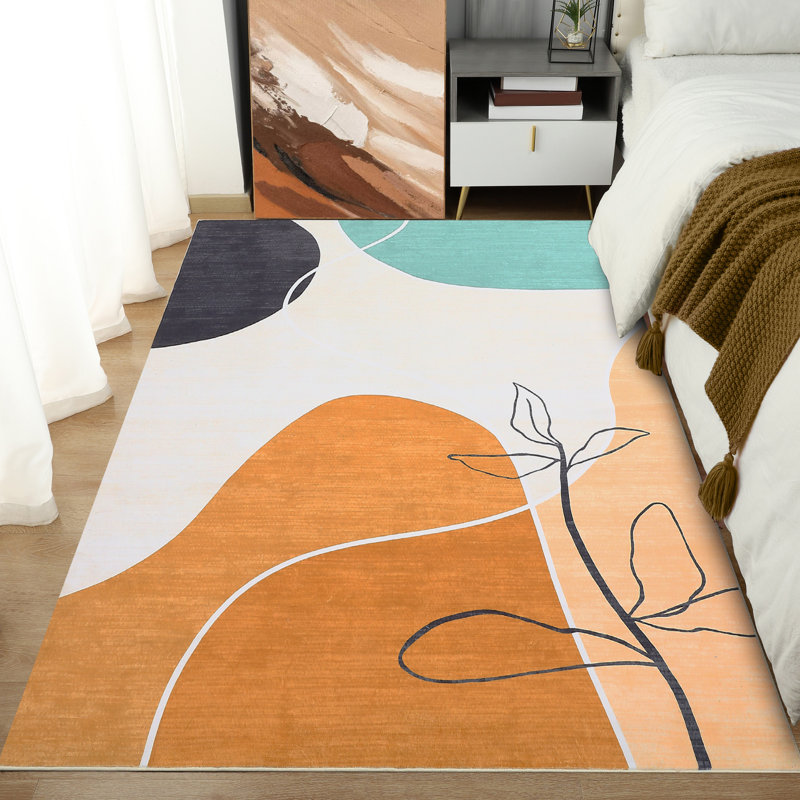 Abstract Machine Printed Area Rug, Rectangle 160 x 230 cm, Orange
