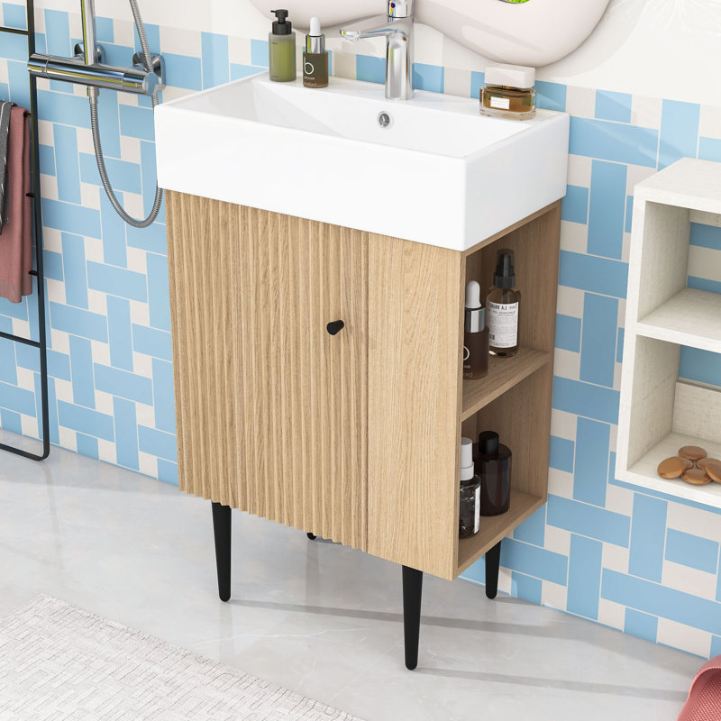 Meuble-lavabo 21,6 po avec lavabo en céramique et rangement à droite