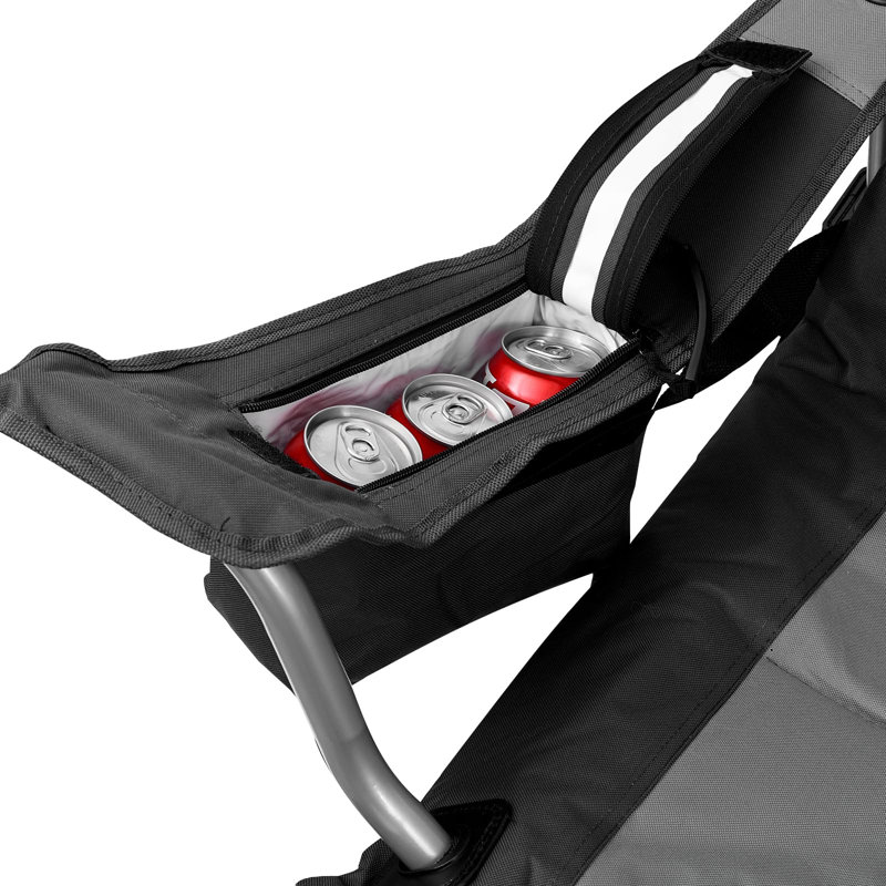Gray and Black High Back Folding Camping Chair with Cooler Pouch
