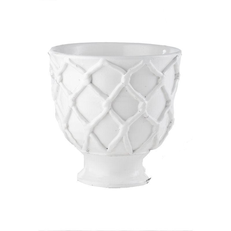 Small White Ceramic Criss Cross Pattern Planter