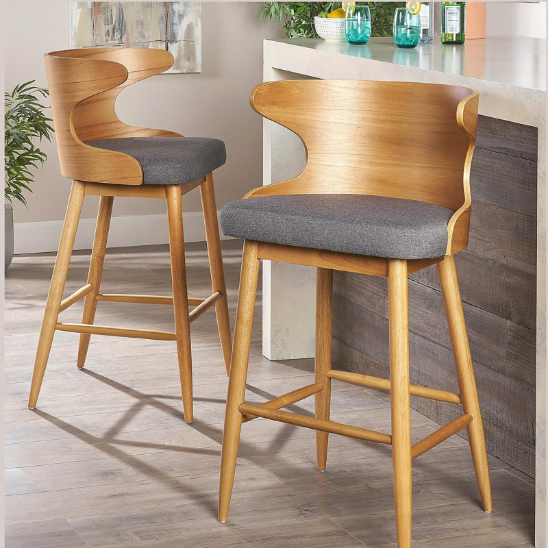 Tabourets de bar modernes rembourrés (gris anthracite et naturel, ensemble de 2)