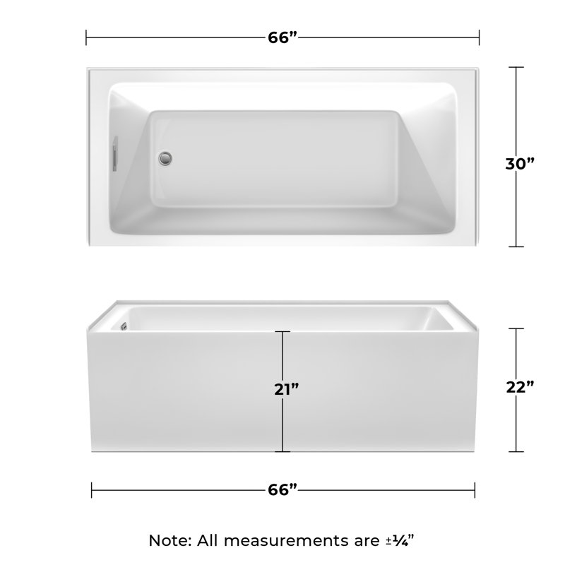 Grayley 66'' x 30'' Soaking Acrylic Bathtub, Left, Polished Chrome
