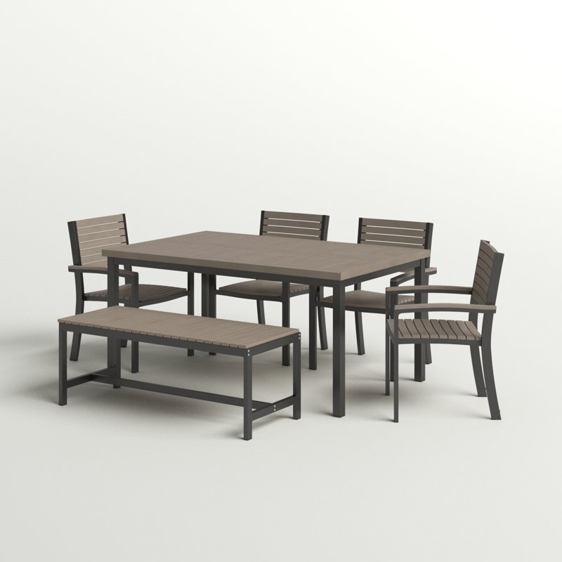 Travira 6 - Person Patio Dining Set with Rectangular Table, Carbon, Tekwood Vintage