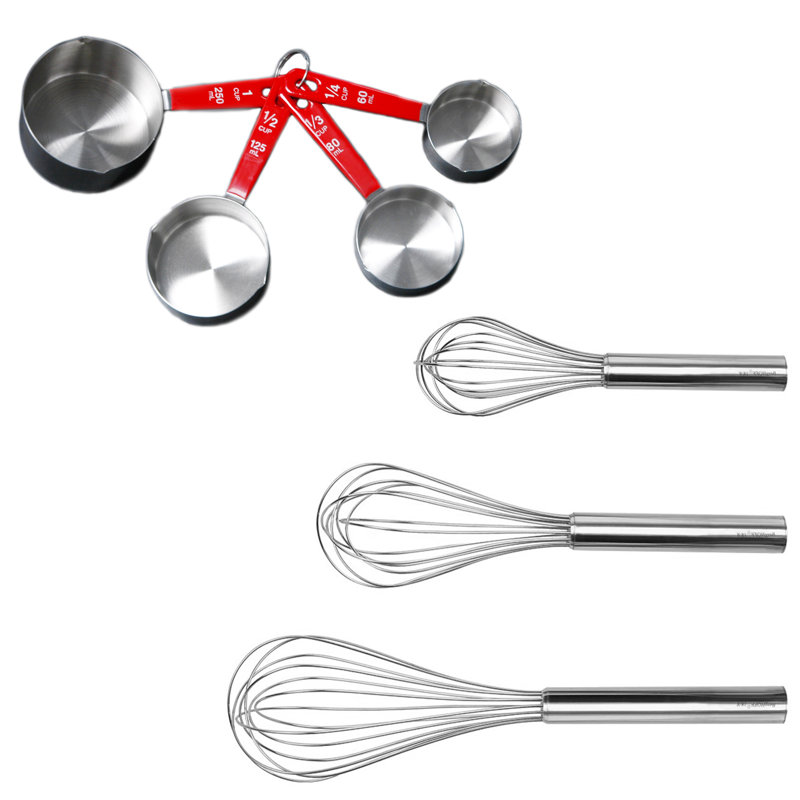 BergHOFF Essentials 7Pc Stainless Steel Bake Set: 3Pc Whisk Set and 4Pc Measuring Cup Set