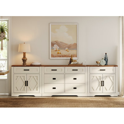 Grande armoire de rangement de style campagnard moderne de 110,2 po avec portes de grange et finition écorce d'arbre résistante aux égratignures Laziza