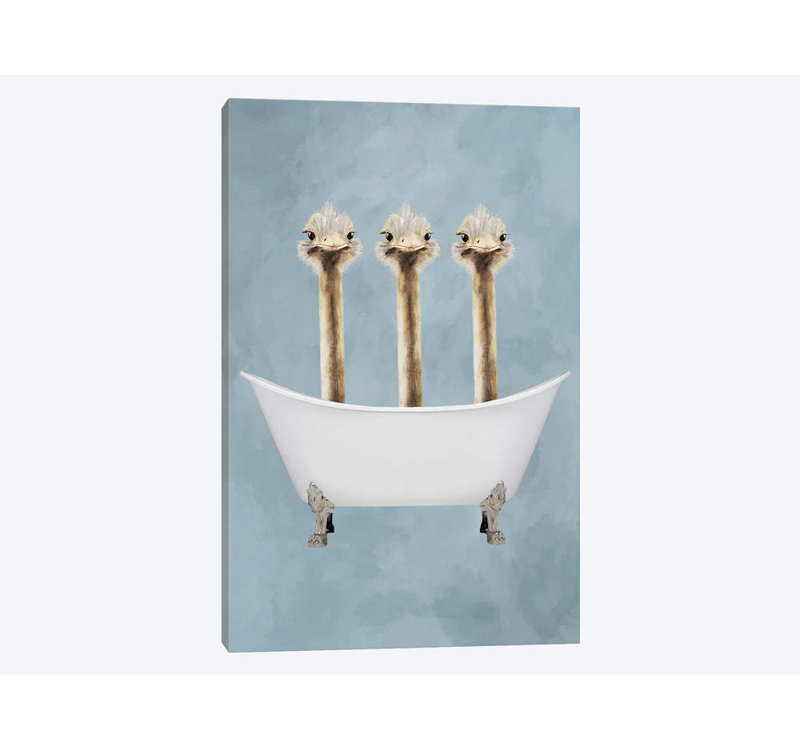 «Ostriches In Bathaign» par Coco de Paris, impression sur toile tendue, H 12 po x l 8 po x P 0,75 po, Toile tendue
