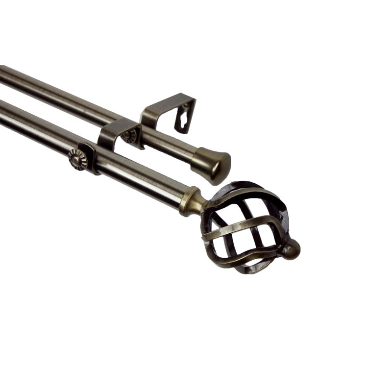 Asuka Steel Rod/Resin Finials Adjustable 0.81'' Double Curtain Rod, 28" - 48" W, Antique Brass