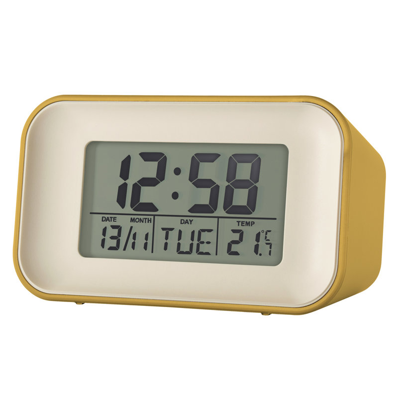 Acctim Retro Digital Alarm Clock Crescendo Alarm Date & Temperature Display, Mustard Yellow