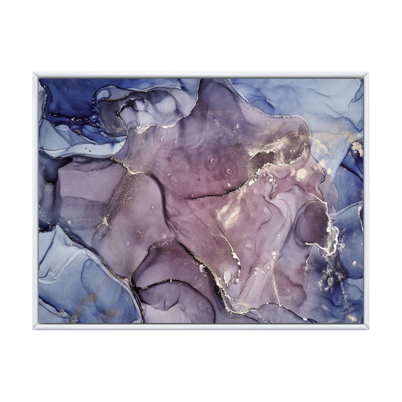 Gris et mauve, encre de marbre, impression sur toile murale moderne, H 12 po x l 20 po x P 1 po, Cadre flottant blanc