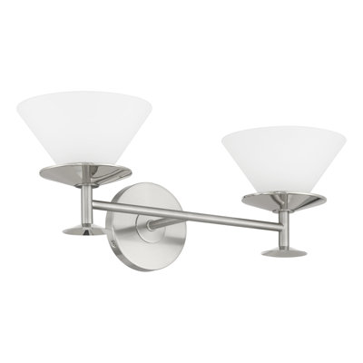 Luminaire pour meuble-lavabo à 2 lumières en nickel brossé et nickel poli avec verre opale gravé Tekamah 20 pouces