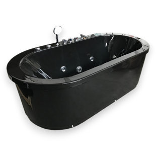 CANCUN 73" Freestanding Black Whirlpool Bathtub with Air & Water Jets