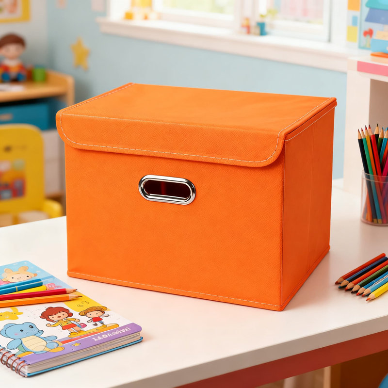 Foldable Fabric Storage Bins With Lids And Leather Handles - Collapsible Organizer Cube With Removable Divider For Home And Closet Organization (Set Of 3)