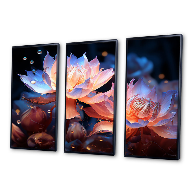 «Beautiful Rainy Lotus Dance IV - Lotus», reproduction d'art murale, Cadre flottant noir, H 32 po x l 48 po x P 1 po