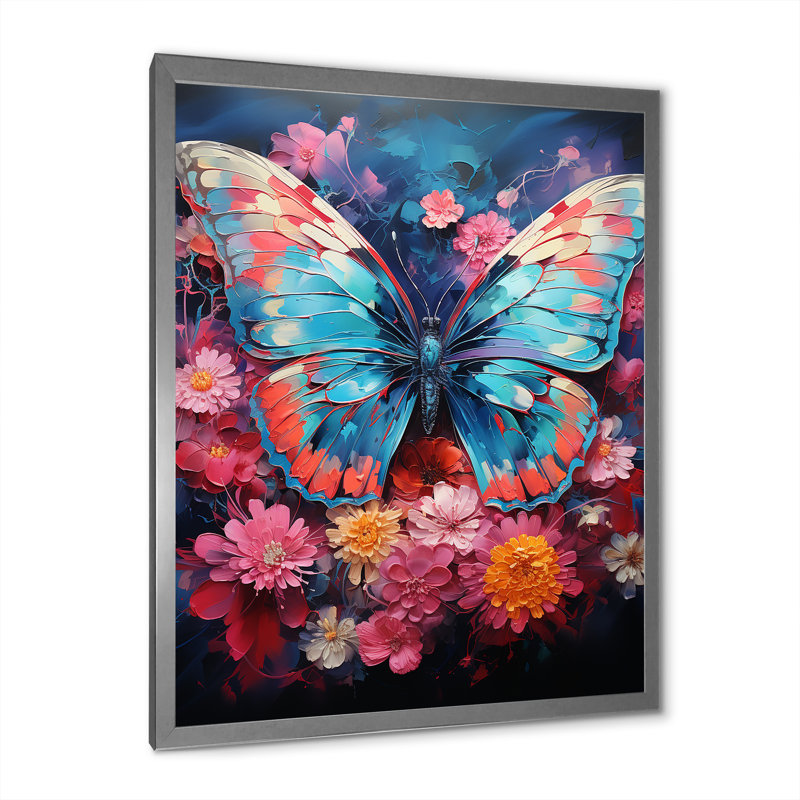 Butterfly Fauvist Flutter  - Butterfly Wall Decor, Cadre simple argenté, H 44 po x l 34 po x P 1,5 po