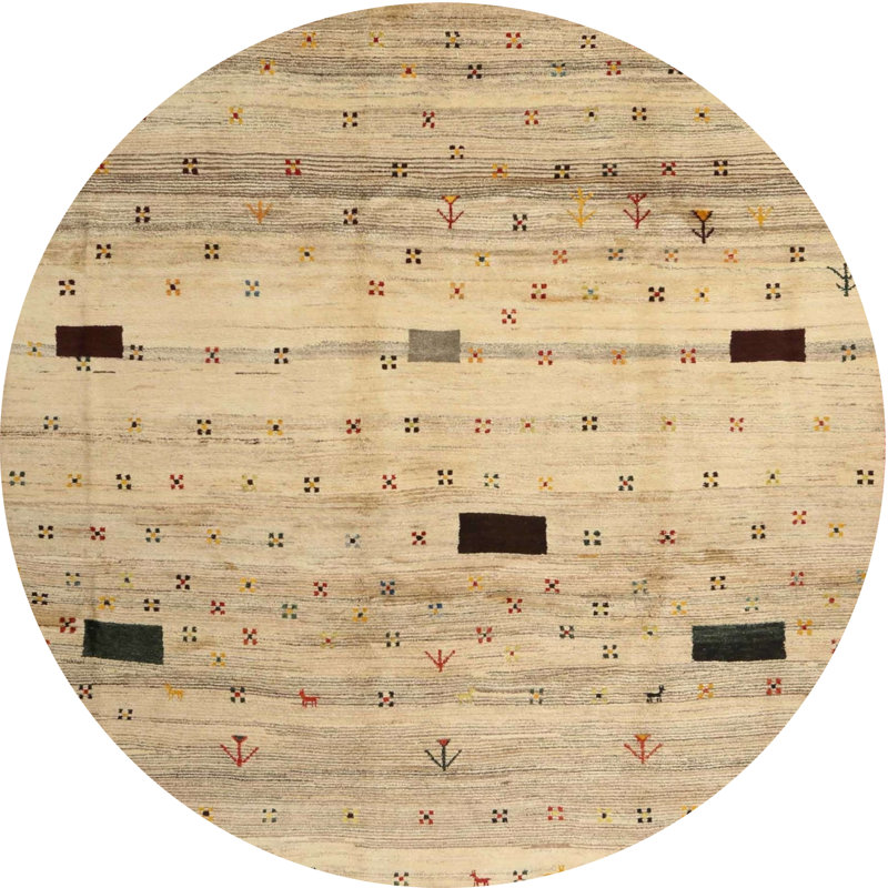 Tapis beige/noir contemporain, Rond 3 pi