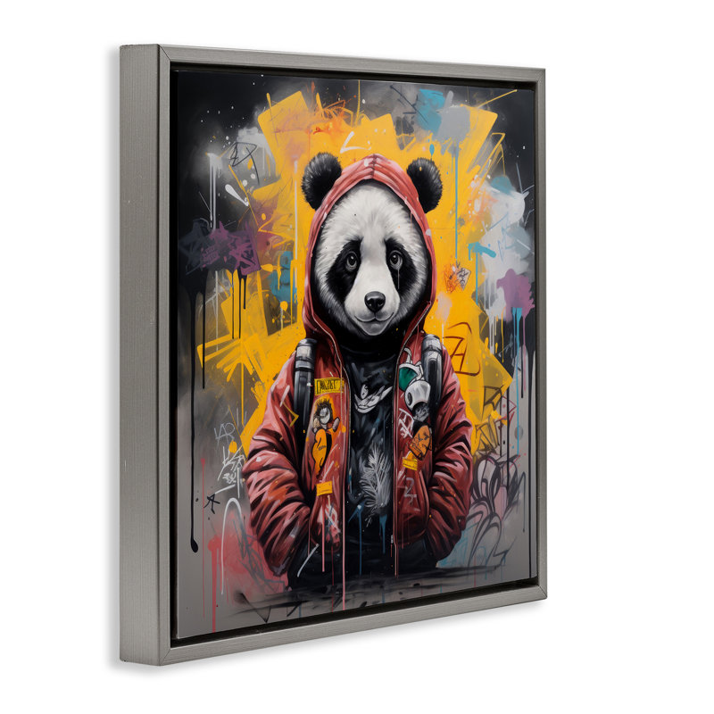 «Urban Graffiti Panda Bear» par Lazar Studio, Cadre flottant gris lustré, H 25 po x l 25 po