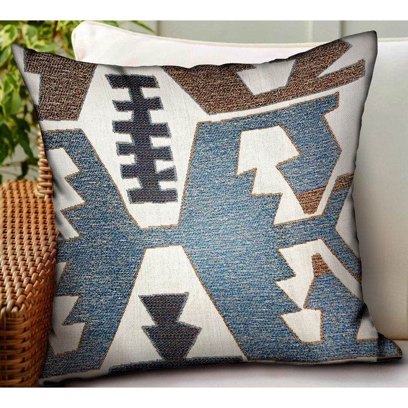 Coussin décoratif d’extérieur de luxe à motif géométrique brun marine Plutus, 22 po x 22 po